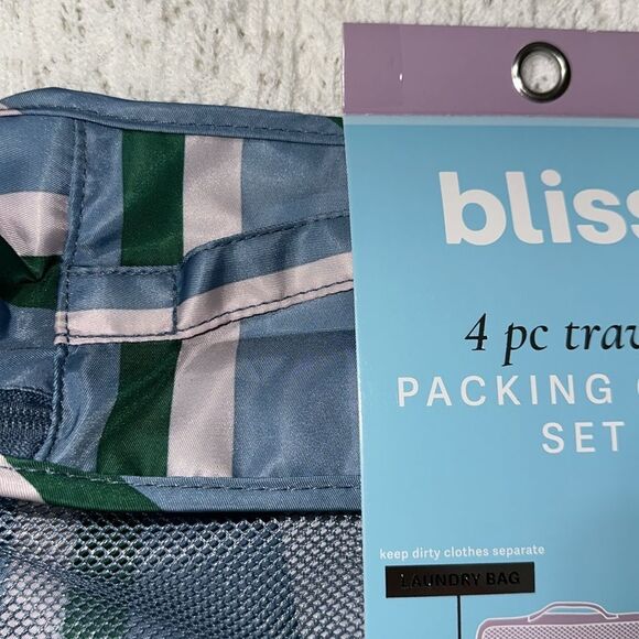 blissโBlue Green Blush Pink Mesh Stripe 4pc Travel Packing Cube Set - Picture 11 of 12